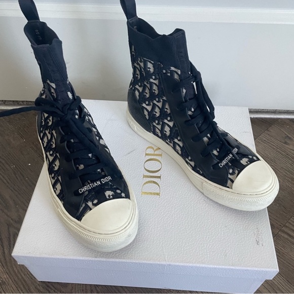 Authentic Dior Oblique High-Top Sneakers Size 40 US 9 Deep Blue - Picture 3 of 11